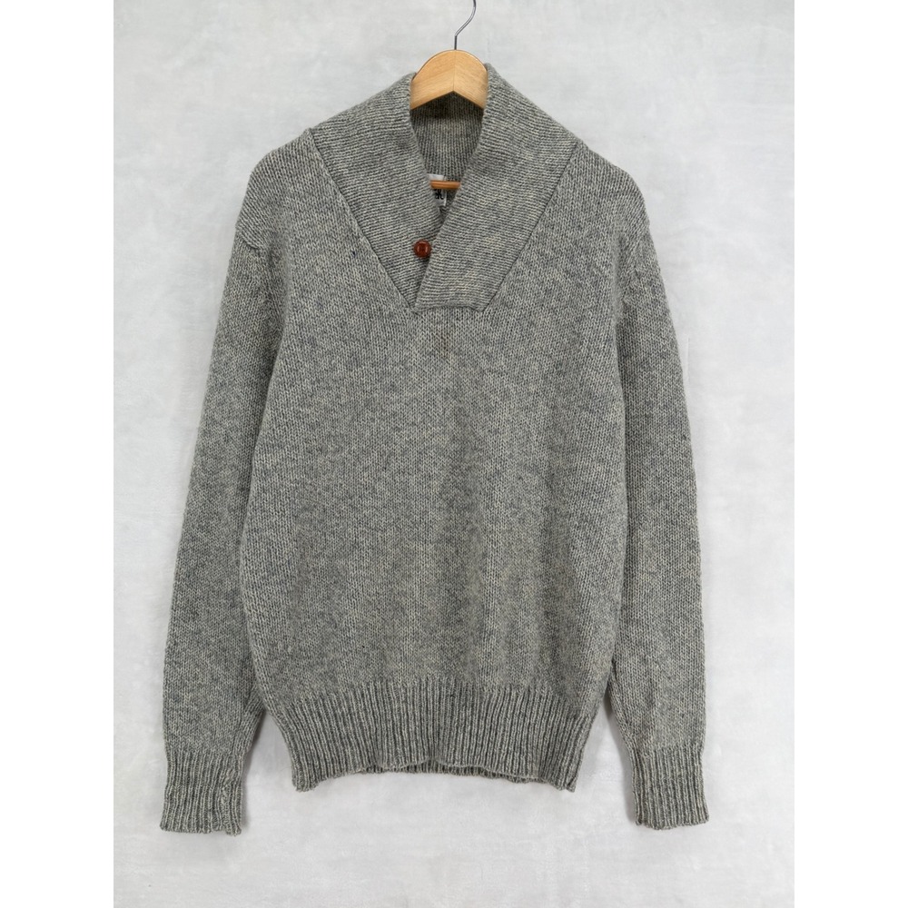 VTG Woolrich Mens Shawl Collar Wool Blend Sweater Gray Heather Knit Large 9112